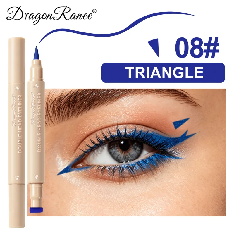 Delineador líquido com carimbo de cabeça dupla, à prova de manchas, secagem rápida, à prova d'água, 2 em 1, colorido, amor, estrela, borboleta, linha de olhos, maquiagem