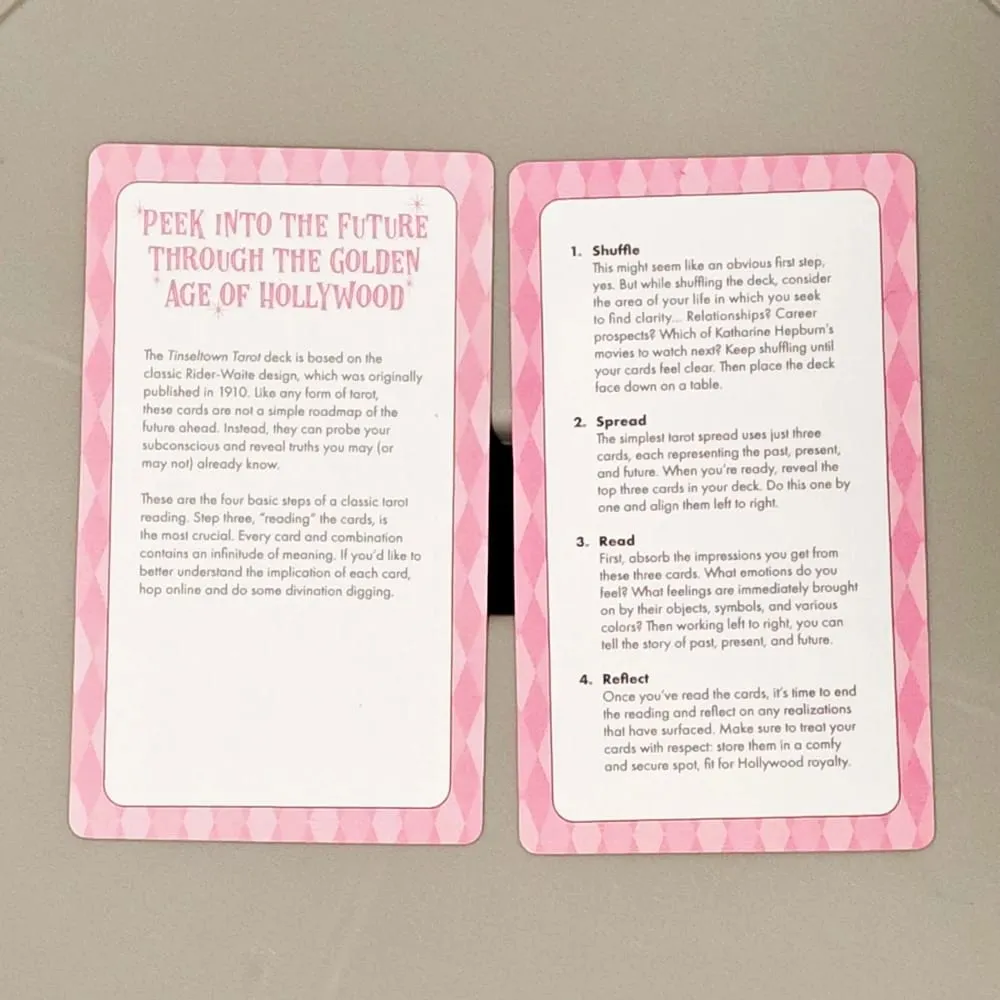 Tinseltown Tarot em caixa rígida rosa vintage inspirado em Hollywood baralho 78 cartas ilustradas 12 * 7 cm