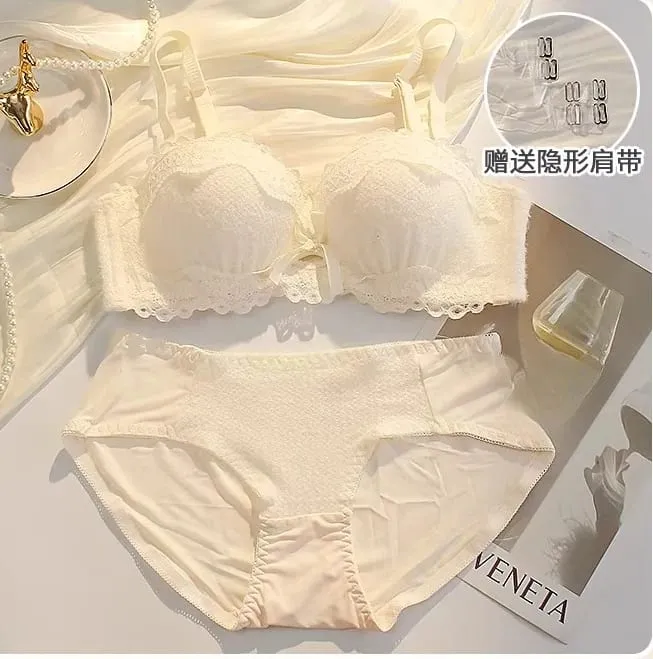 Mulheres sem alças sutiã sem fio anti-deslizamento meia xícara pequeno busto compressão potenciador anti-sag macio lingerie sexy conjunto