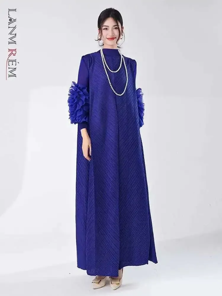 Vestido longo plissado com mangas babados, solto, cor sólida, costura, roupas femininas para festa, verão, roupas novas 2da5900