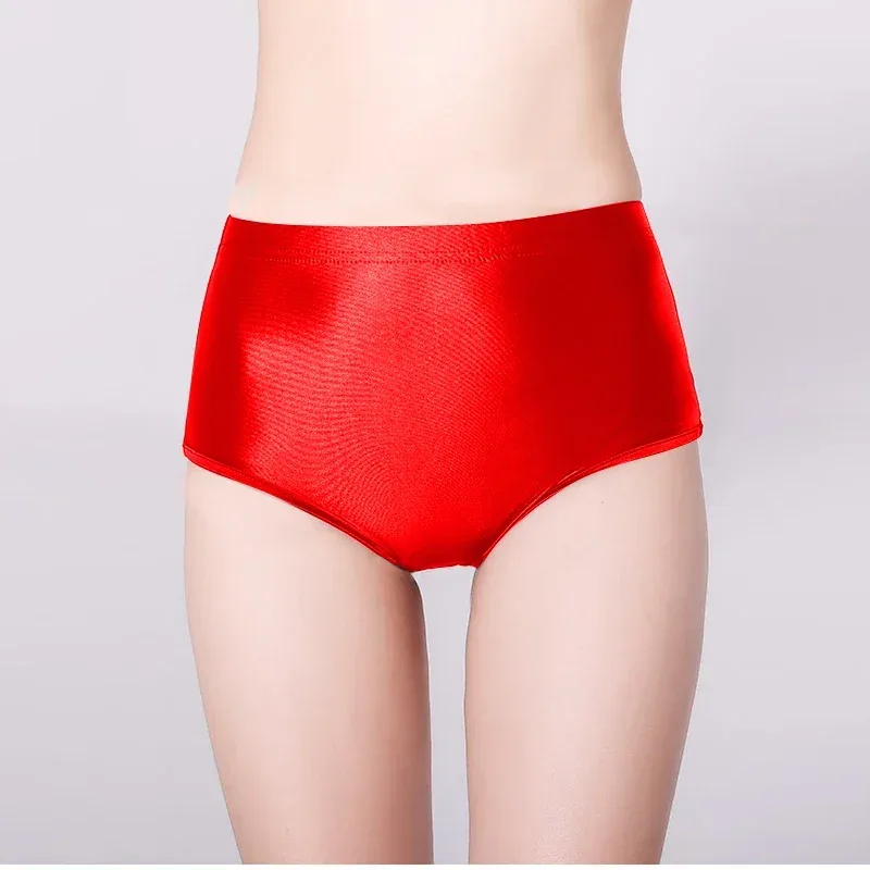 Brilhante sem costura elastano shorts sedoso suave sexy calças sólidas calças de cintura alta motociclista correndo treino cuecas masculinas