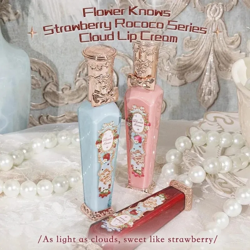 Flor sabe morango rococó série conjunto de maquiagem glitter fosco sombra paleta blush power veludo batom kit perfume conjunto