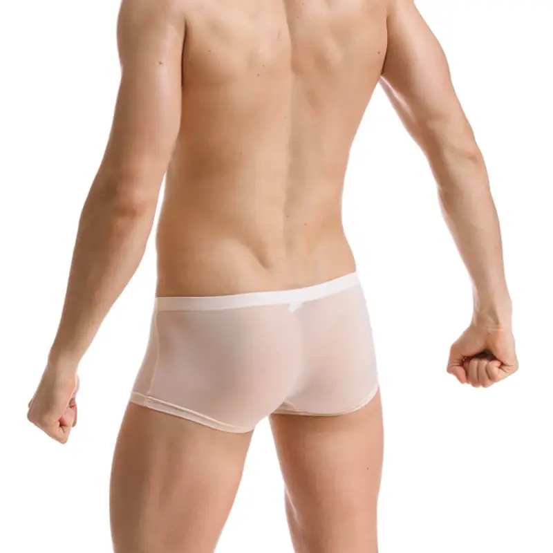 Homens troncos de seda gelo boxer fino translúcido calcinha sexy respirável roupa interior baixo-rise u convexo cuecas deslizamento homme