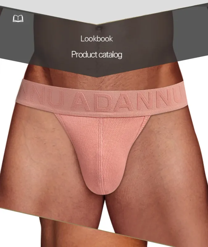 Cueca convexa de algodão com nervuras, confortável para a pele, sensação nua, letra em relevo, cintura larga, roupa íntima de ajuste fino