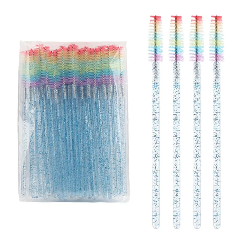 50 pçs escova de cílios de cristal descartável lash extensão pincéis de maquiagem rímel varinha aplicador sobrancelha pente arco-íris microbrush