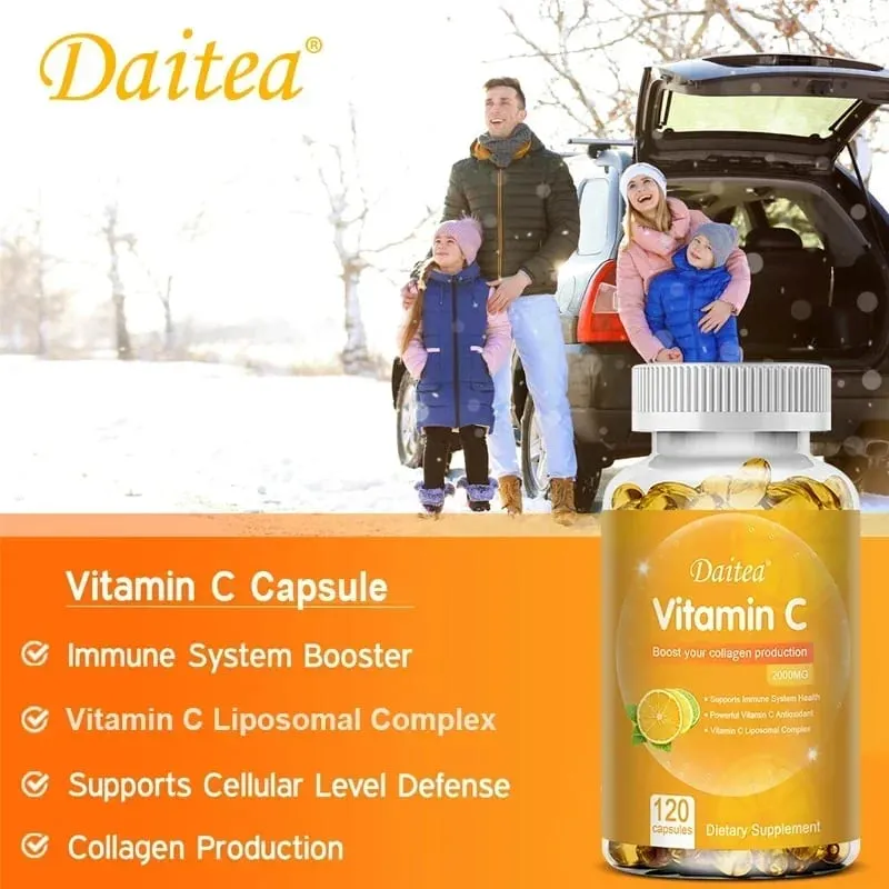Vitamina C 2000 Mg Cápsulas Suplementos Nutricionais - Impulsionadores de Colágeno Imune e Antioxidantes Saúde da Pele Vitamina C