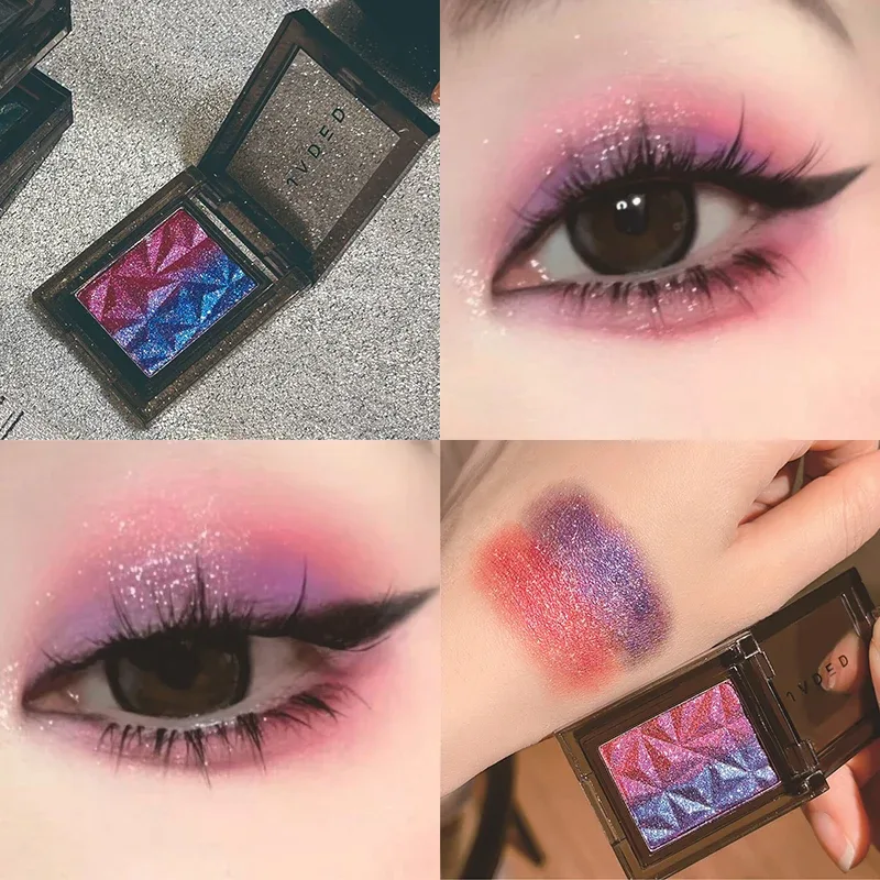 Paleta de sombra gradiente metálico prata azul punk esfumaçado sombra de olho altamente pigmentado pressionado roxo glitter olhos maquiagem paleta