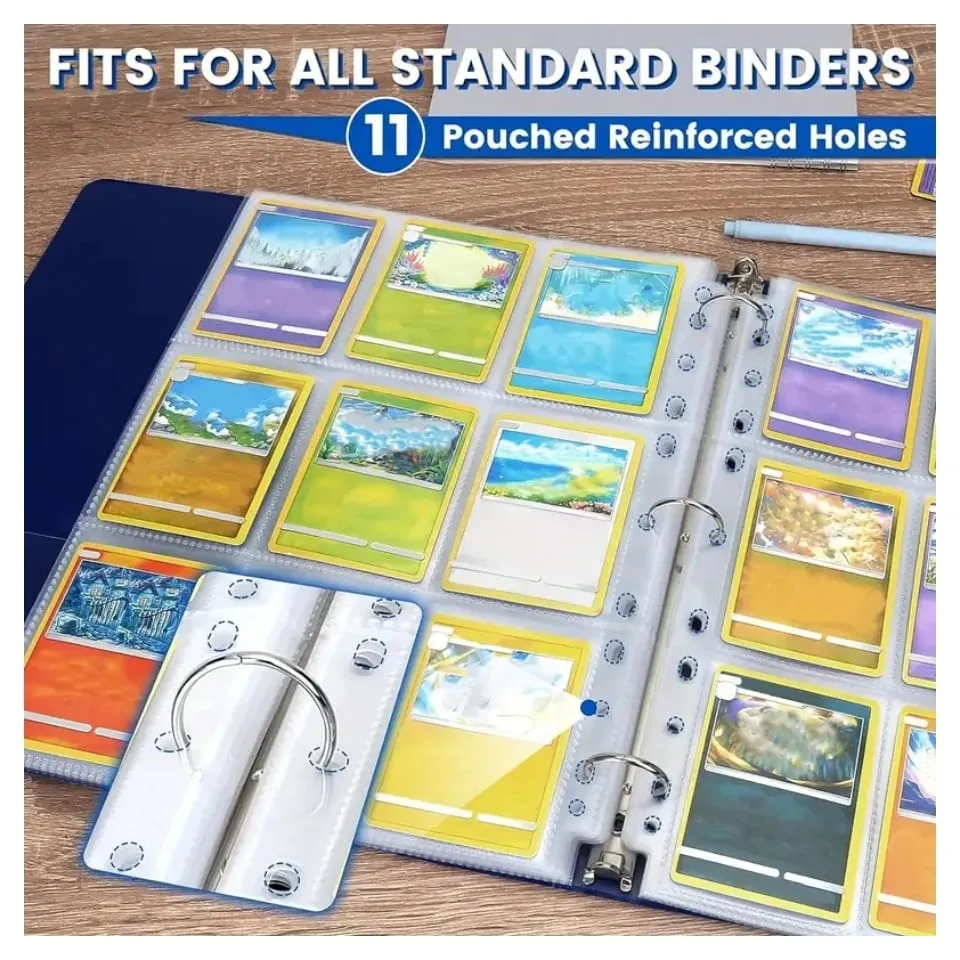 1800 Pockets 11-Ring Binder Double-Sided Trading Card Pages Sleeves 9-Pocket Clear Plastic Game Card