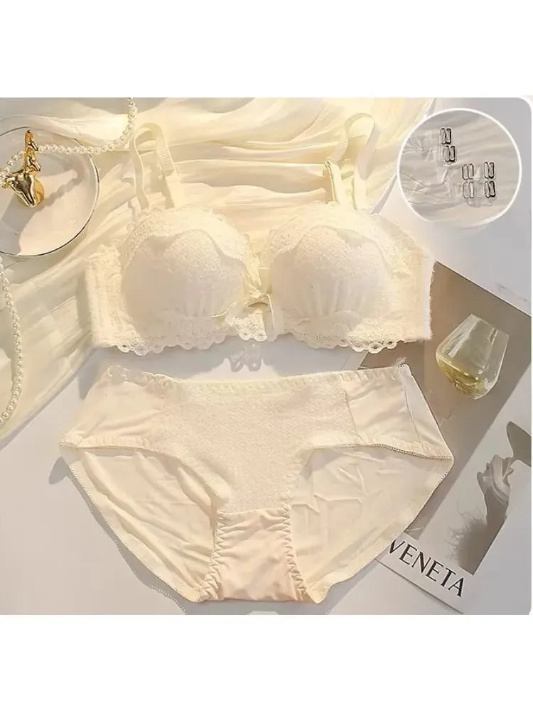 Mulheres sem alças sutiã sem fio anti-deslizamento meia xícara pequeno busto compressão potenciador anti-sag macio lingerie sexy conjunto