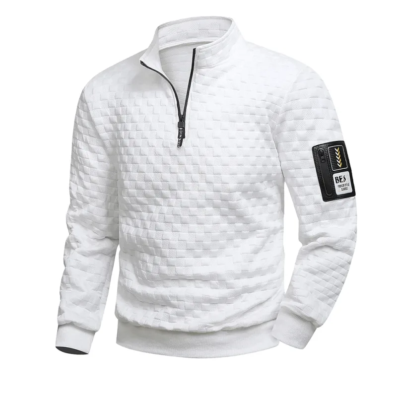 Moletom masculino com zíper de um quarto casual outono mock pescoço branco solto pulôver manga longa sólido gráfico zip up moletom