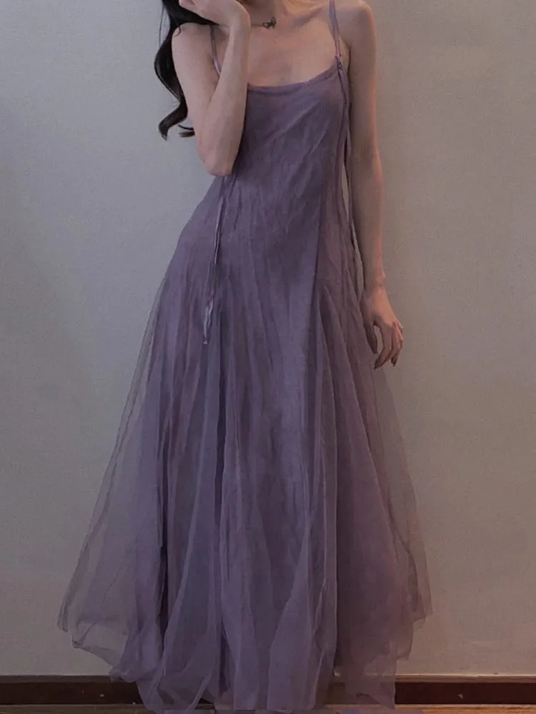 Vestido de malha roxa com efeito emagrecedor na altura do tornozelo com alça para mulheres plus size que esconde a barriga Vestido evasê estilo coreano...