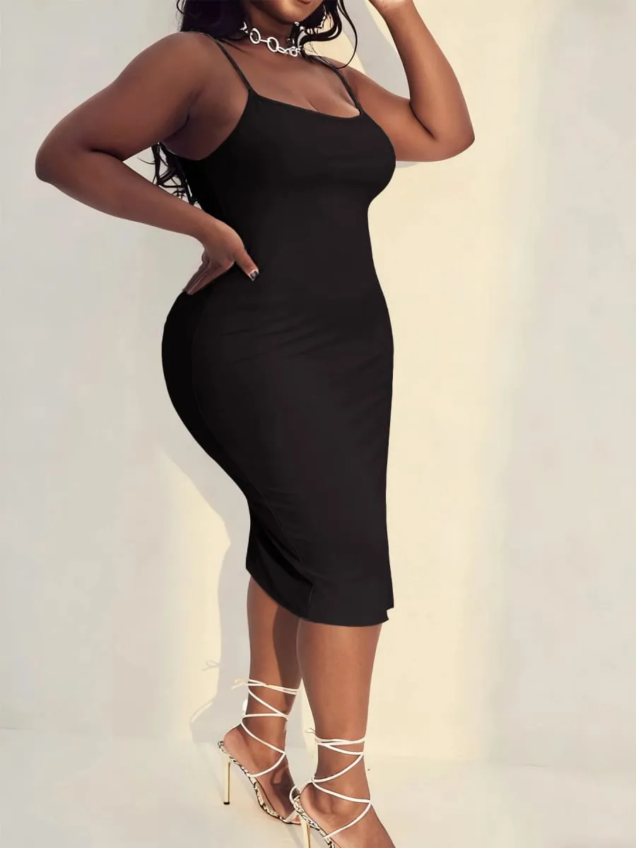 Plus Size Azul Royal Ajustável Alça Spaghetti Bodycon Mini Vestido Cami
