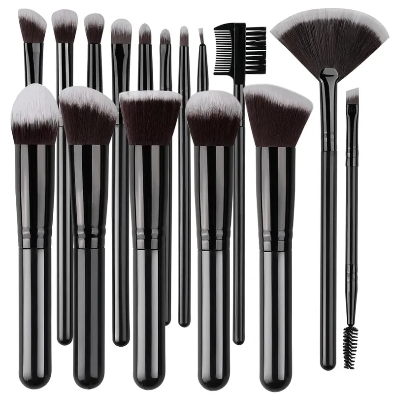 Conjunto de pincéis de maquiagem profissional, 16 peças, sombra, contorno, base, destaque, pó, mistura, esponja de maquiagem, pó