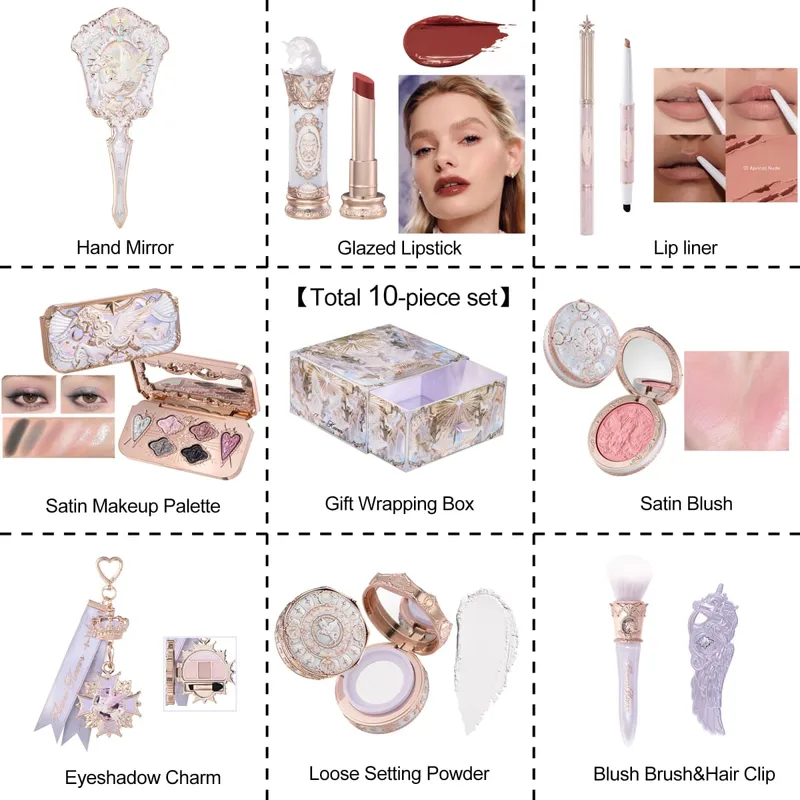 Flor sabe cavaleiro unicórnio maquiagem presente conjunto batom blush configuração em pó luz das estrelas caixa de beleza fada princesa luxo cosméticos