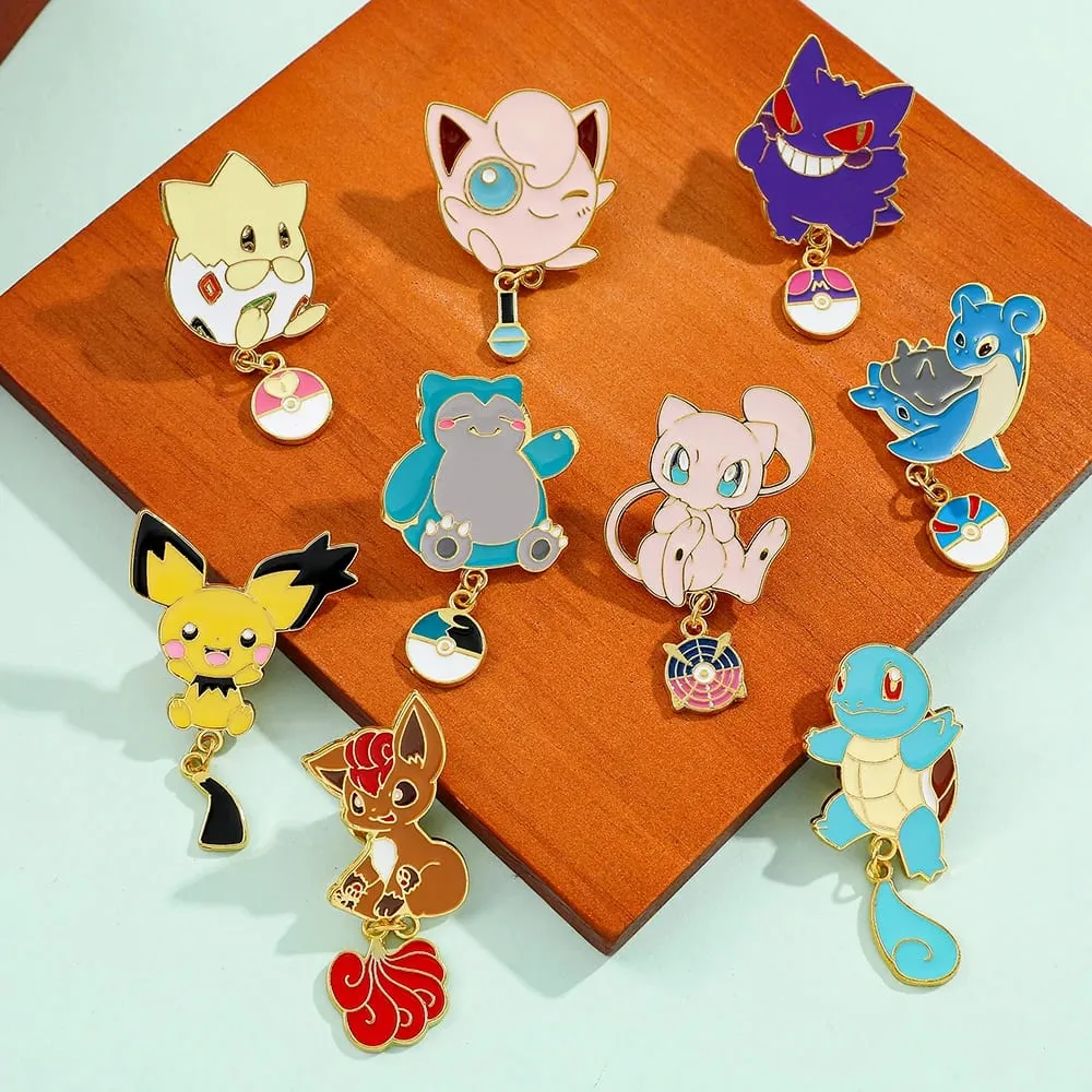 Conjunto de alfinetes esmaltados – lindos broches Pikachu Squirtle Charmander para mochilas, jaquetas – emblemas de desenhos animados de anime, presente para fãs