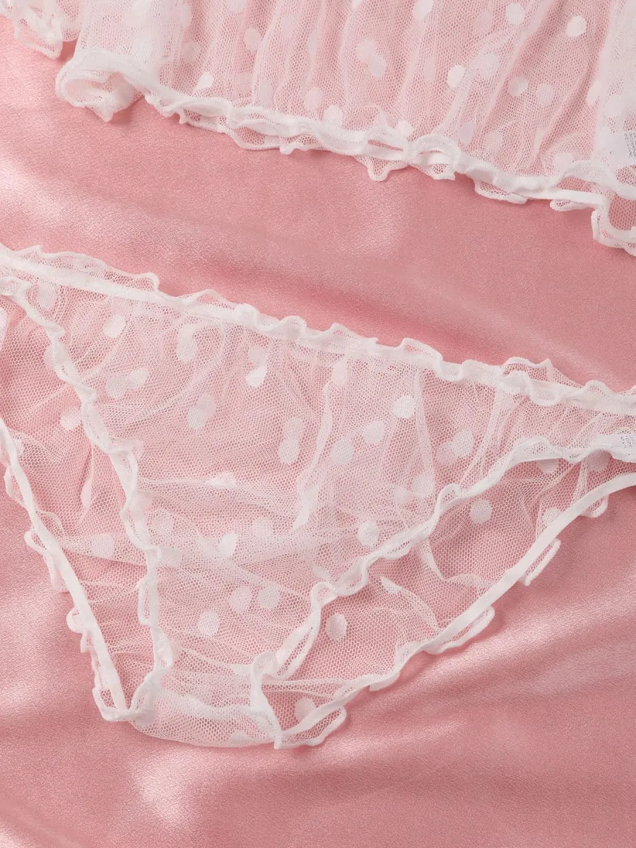 Conjunto de lingerie de design semi-transparente com padrão de bolinhas, top e calcinha, roupas femininas — image 4