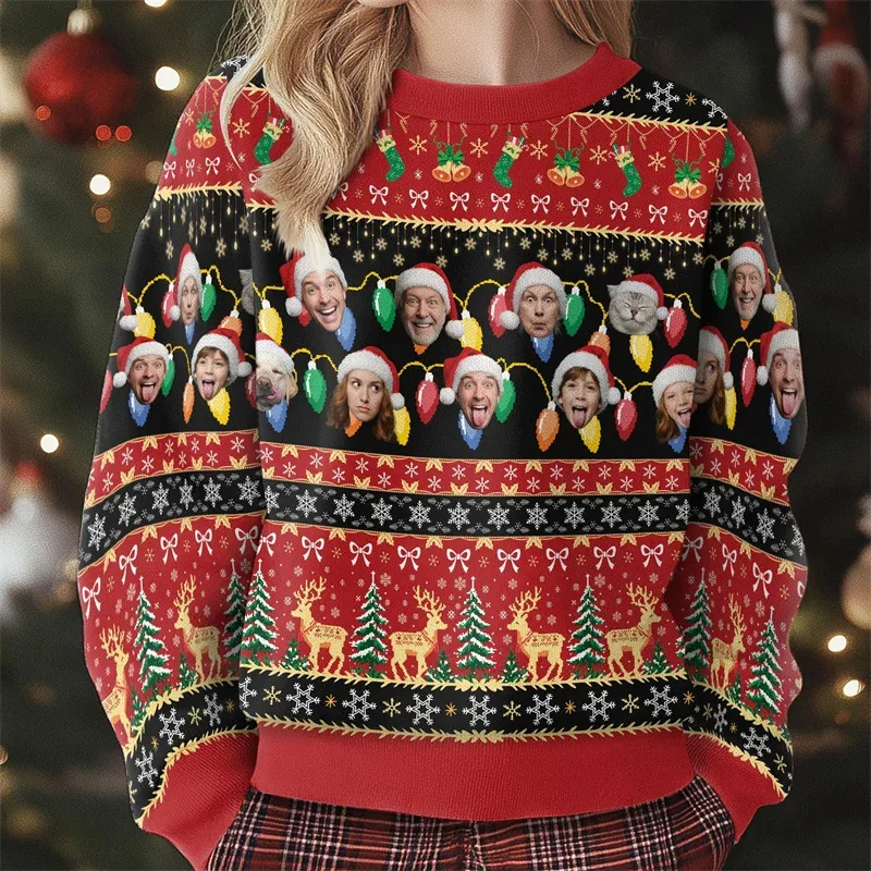 Moletom de natal personalizado com vários rostos, upload de fotos de animais de estimação, feio, rena de natal, férias, tops de manga longa — image 4