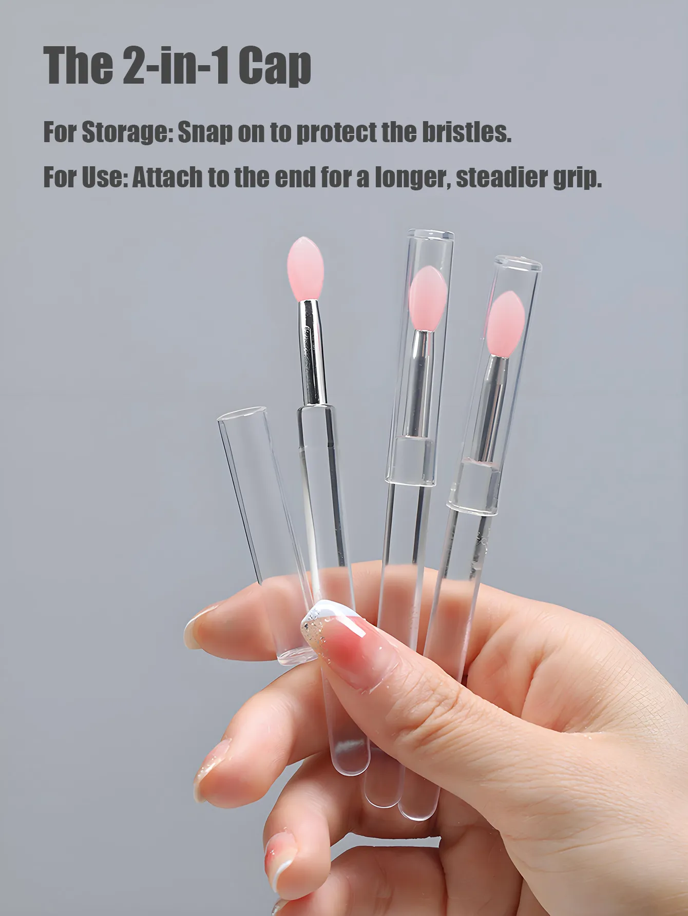4/10 Pcs Reusable Silicone Lip Brush with Cap Portable Lip Gloss & Lip Mask Applicator Dual-Ended Makeup Brush for Lips and Ey