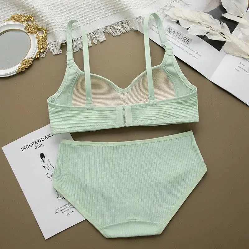 Mulheres conjuntos de sutiã sem costura calcinha + sutiã sem fio 2 pçs terno cor sólida bralette lingerie sexy sutiã de algodão feminino conjunto