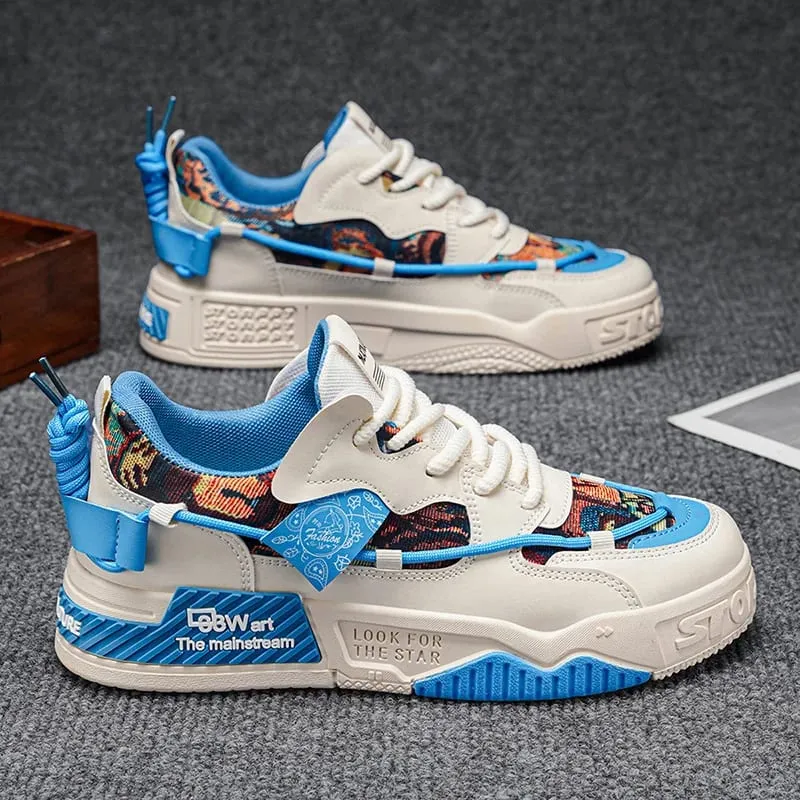 Sapatos de skate masculinos [design aleatório de padrão de grafite] tênis respirável de cano baixo com padrão de letras e design leve e leve