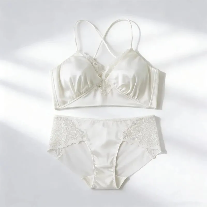Sutiã fino de seda amoreira natural, 19mm, alças transversais ajustáveis, costas bonitas sem anel de aço, conjunto de roupa íntima feminina sexy
