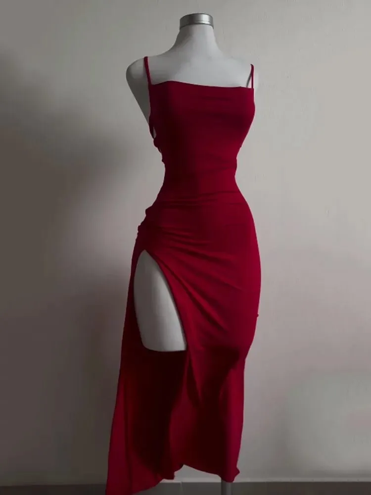 2025 explosive new dress summer high sensibility halter strap Spice Girl bag hip dress