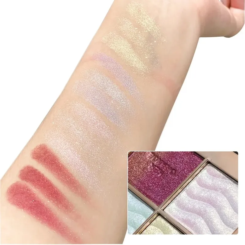 Herorange 4 Color Eyeshadow Palette with Brush Iridescent Glitter Shimmer Multi-Use as Highlight & Blush for Daily Party & Gift