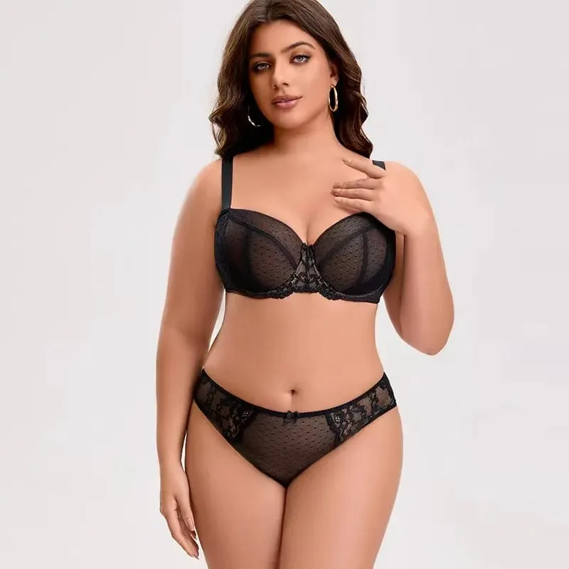 Plus Size Thin Bra Set for Large Busts D-H Cup Thin Breathable Maximum Support Anti-Sagging Lingerie For Women Full Coverage
