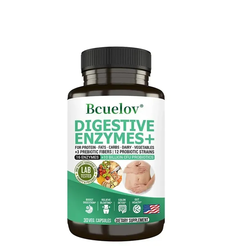 Digestive Enzyme Supplement - 3 Prebiotics 12 Probiotics 10 Billion CFU - Digestion Nutrient Absorption Colon Detoxification