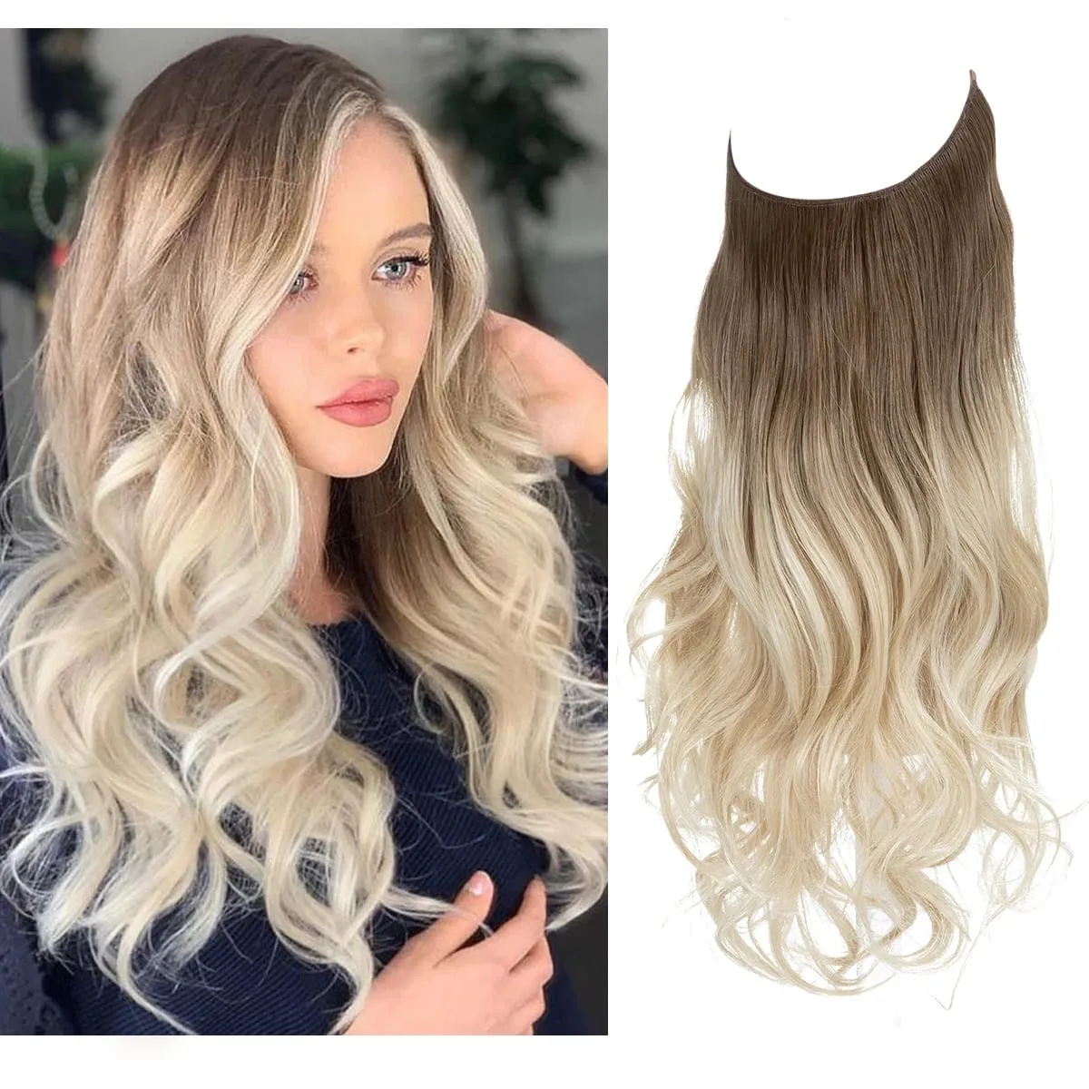 Nice Premium Synthetic Invisible Wire With Clip In Hair Extensions Daily Use Hairpieces Long Brown Natural Wavy Fake Hair piece