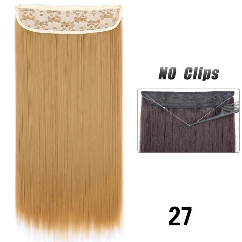 Sem clipes extensões de cabelo fio invisível longo em linha reta sintético falso pedaço de cabelo 80cm preto marrom loiro penteado