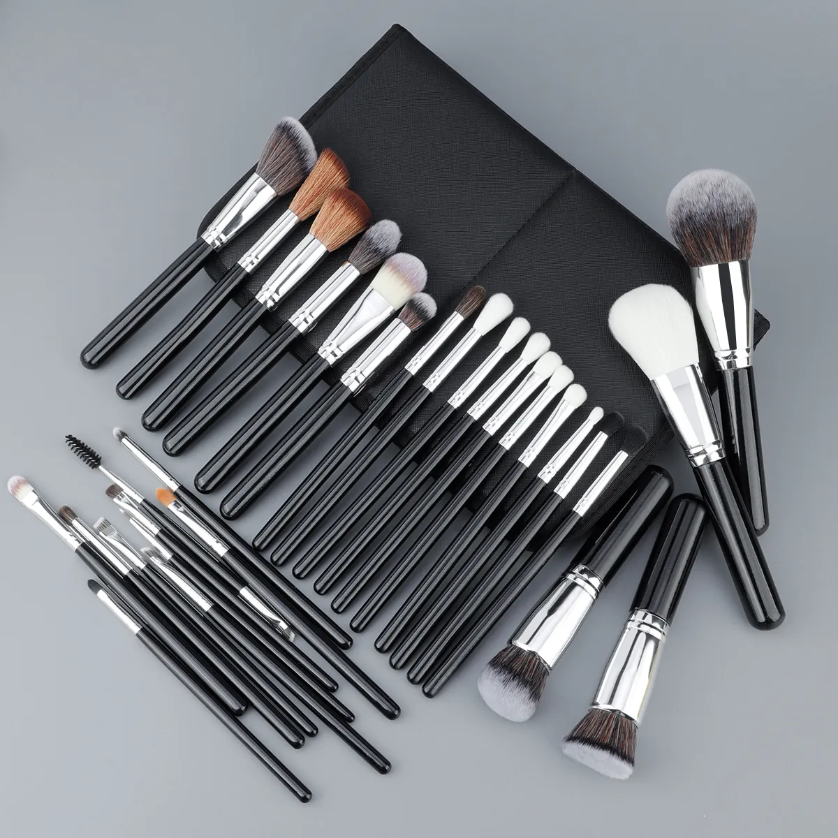 Conjunto de pincéis de maquiagem profissional, 30 peças com bolsa de armazenamento portátil, cerdas pretas e brancas, atendem totalmente às necessidades de maquiagem