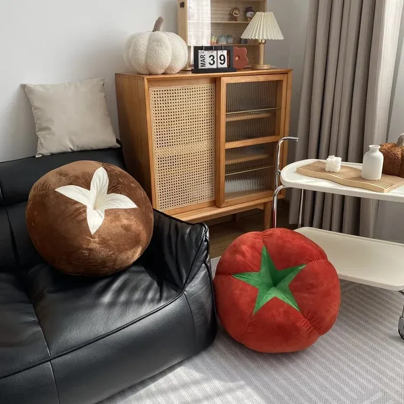 Thickened Cushion with Tomato-Shaped Pillow Vegetable Mushroom Persimmon Round Cushion Pad for Window Seat Pillows for Bedroom