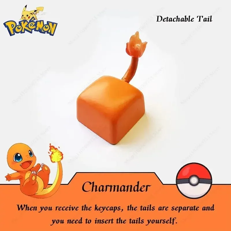 Pokemon Anime Cute Tail Keycaps Pikachu Gengar Eevee Keyboard Cap for Cross Shaft Mechanical Keyboard 3D Resin Keycaps Best Gift