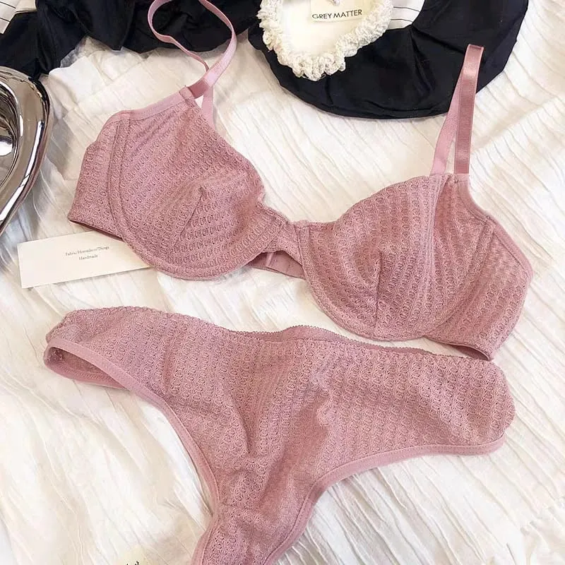 Conjunto de sutiã liso casual feminino elegante conjunto de lingerie elástica tanga fina conjunto de sutiã e calcinha