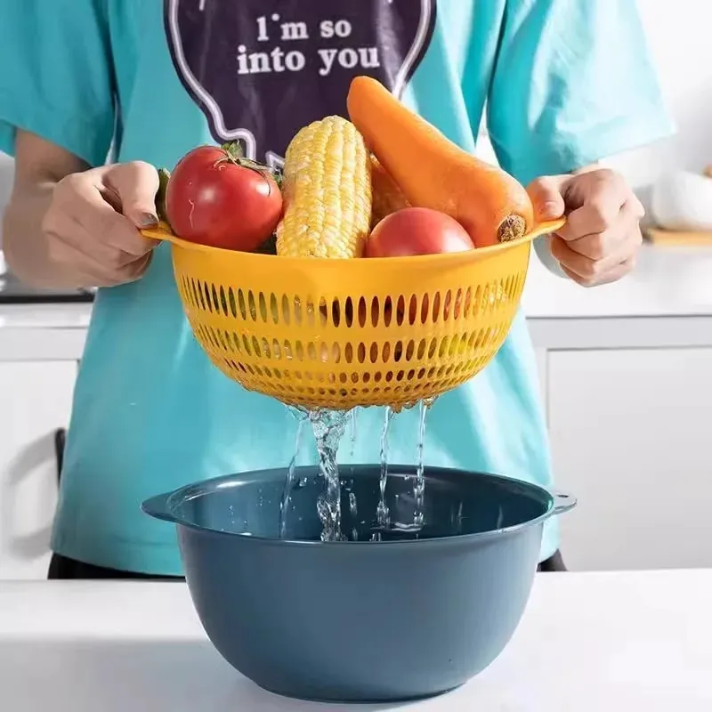 6PCS Kitchen Sink Vegetable Drainer Fruit Basket for Multifunctional 3 Size Stackable Washing Basin Vegetable Drain Basket Basin