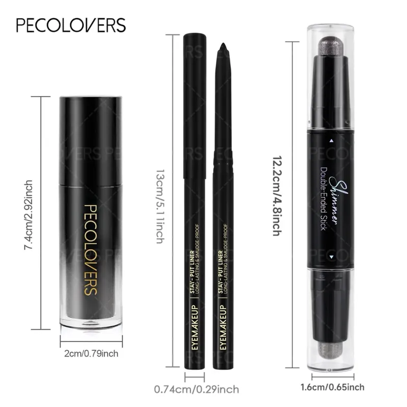 3 PÇS/SET Batom Fosco + Delineador Preto + Caneta de Sombra Brilhante Combinam para Criar uma Maquiagem Preta Punk Halloween/Festas Uso Diário