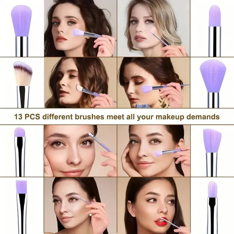 13 件柔和蓬鬆化妝刷套裝適用於化妝品粉底腮紅粉眼影混合腮紅化妝刷