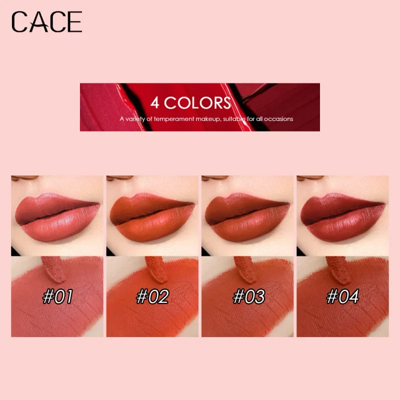 Conjunto de maquiagem de batom líquido fosco, 4 unidades, sexy, vermelho, brilho labial, duradouro, à prova d'água, cosméticos com colar