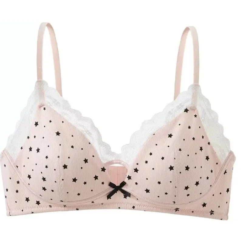 Conjunto de sutiã feminino sem arame, suporte macio push-up para busto pequeno, evita flacidez e propagação lateral, lingerie estilo feminino doce 32-38