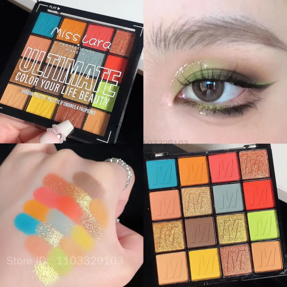 Paleta de sombra de olho arco-íris, 16 cores, verão, longa duração, à prova d'água, perolada, fosca, brilhante, sombra feminina, maquiagem de olhos de beleza