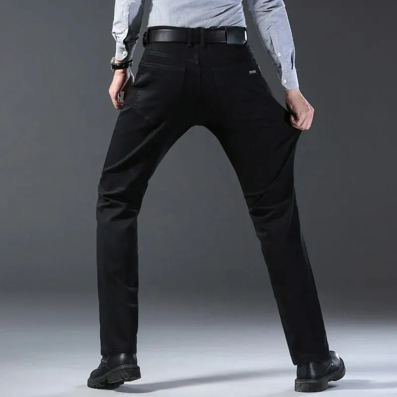Nova versão coreana masculina é macia e confortável estiramento regular ajuste jeans moda casual algodão negócios preto calças jeans