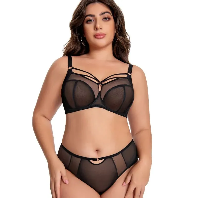 Plus size conjunto de sutiã d-l copo minimizador cobertura completa lingerie anti flacidez push up malha respirável calcinha de cintura alta feminina — image 6