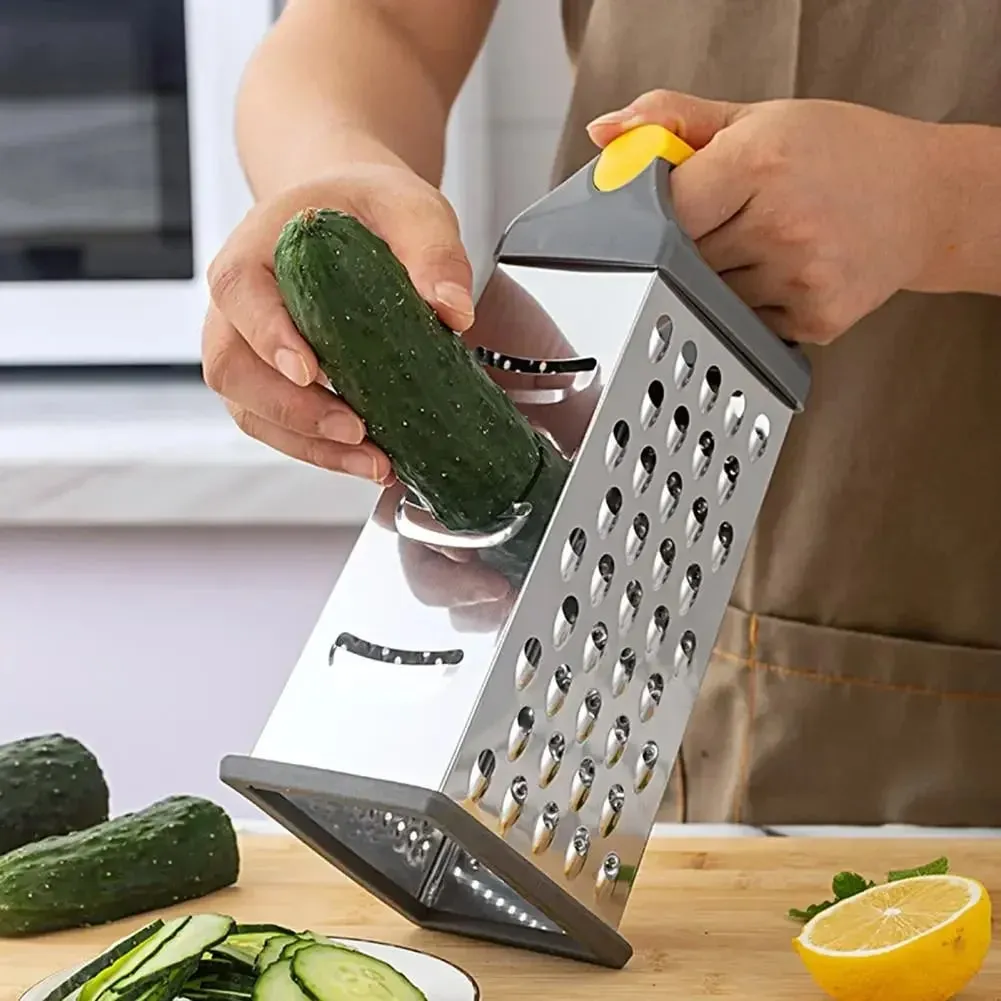 Ralador de caixa de 4 lados resistente ferramenta de descascamento de vegetais cor prata ralador multifacetado