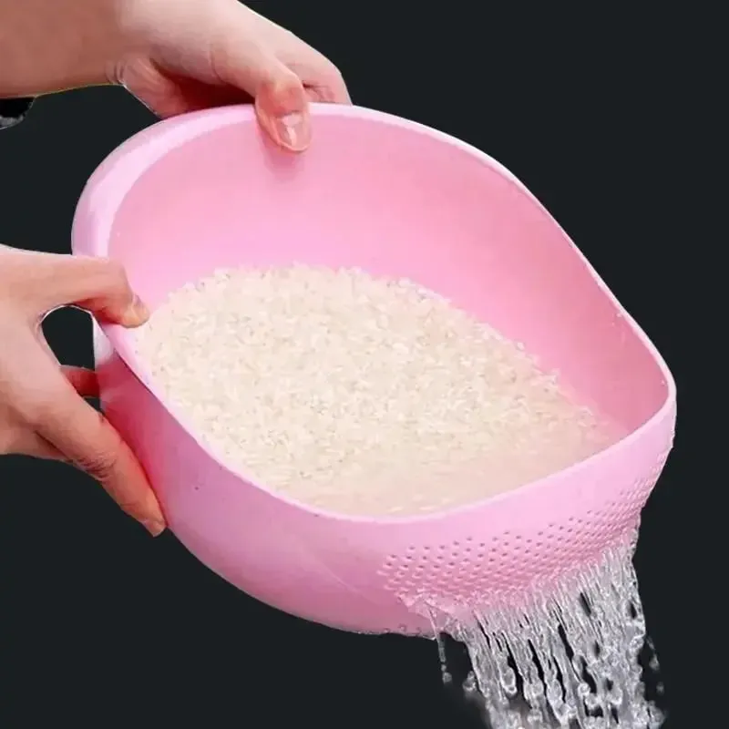 1pc - Plastic Drain Basket Filter Rice Bowl Drain Basket Fruit Bowl Laundry Basket Handle Home Kitchen Organizer