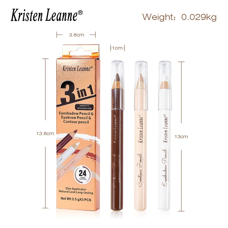 3PCS Wooden Eye Shadow Liner Contour Concealer Pencil Set - White Eyeshadow Eyebrow Contour Concealer Waterproof Makeup Kit