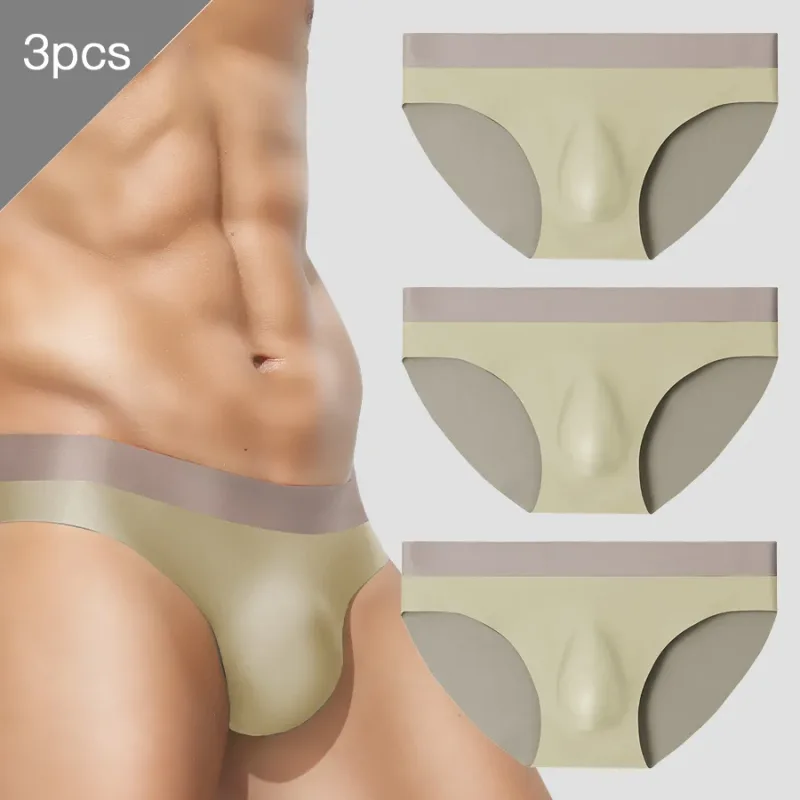 Roupa interior sem costura de seda gelo masculina 3d perfuração triângulo shorts verão cuecas finas meninos shorts esportivos