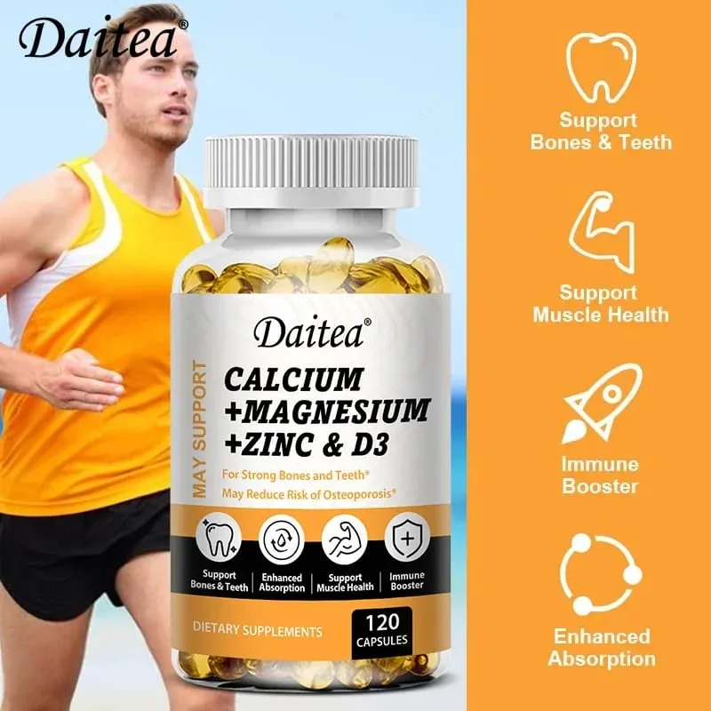 Daitea Calcium Magnesium Zinc Capsules Vitamin D3 helps support bones teeth heart and enhance immune system function.