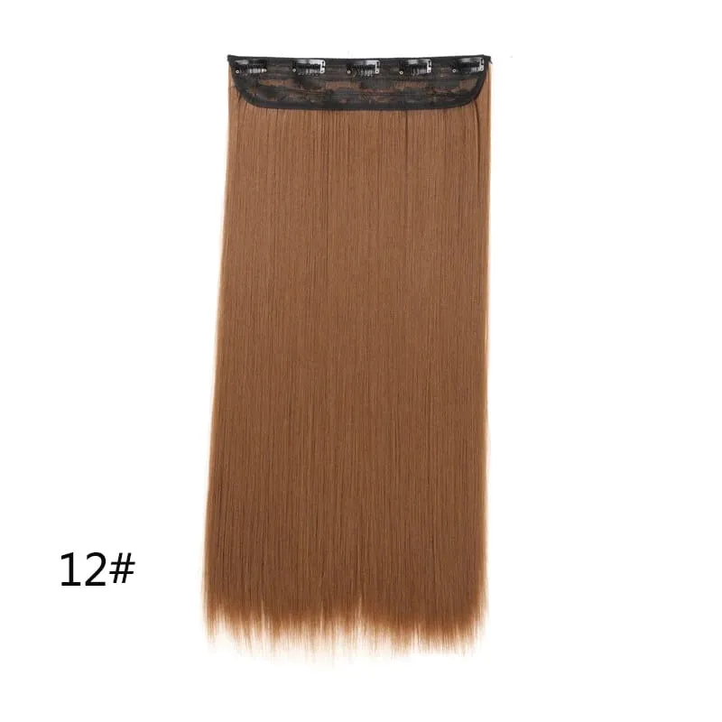 Extensões de cabelo invisíveis sintéticas de 5 clipes de uma peça longa e reta 24 polegadas resistente ao calor para mulheres