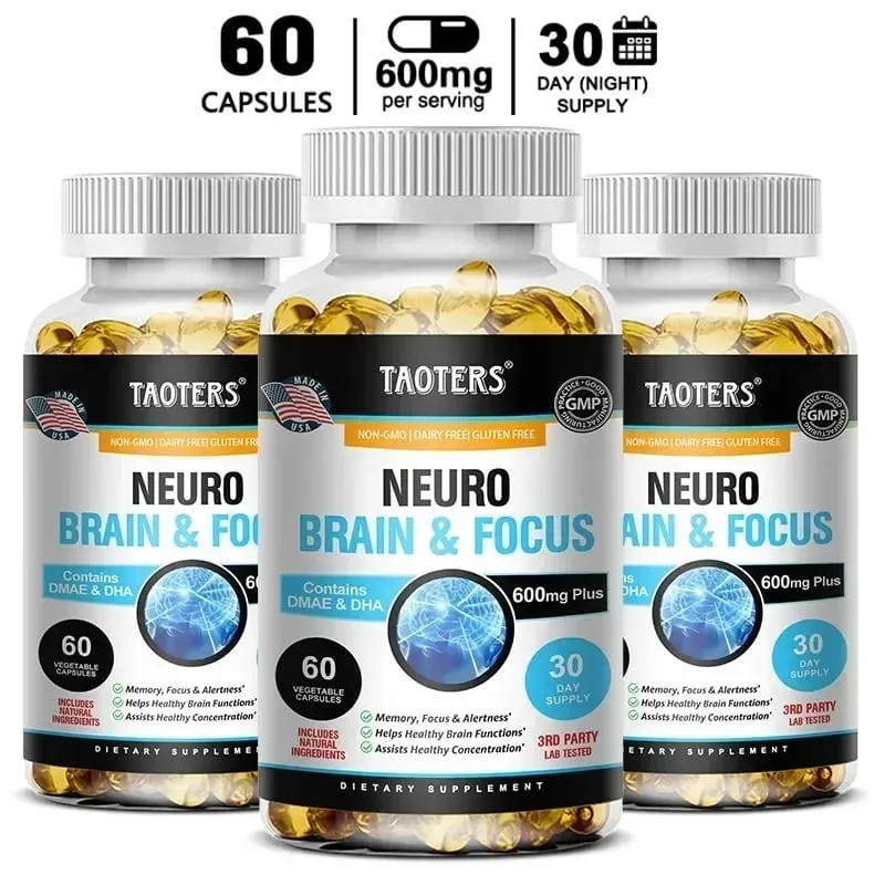 Memory Focus Clarity Energy Brain Supplement - Nootropic Brain Booster DMAE Vitamins A C D E B1 B2 B3 B5 B6 Capsules